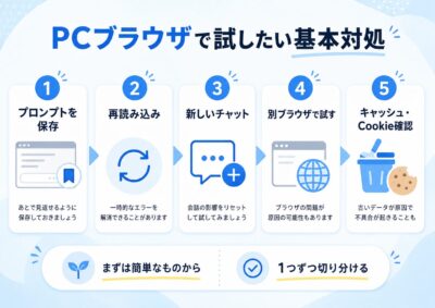 ChatGPTの会話が長くなって重い時の対処法を説明するイラスト